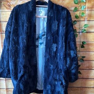 Anthropologie Tiny Editions Faux Fur Oversized Coat Dark blue size medium